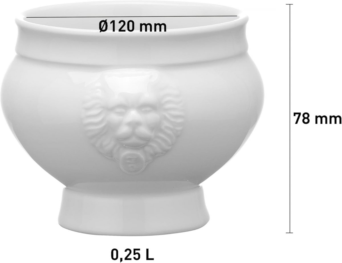 Stevige Witte Soepkom met Leeuwenkop Reliëf - Oven-, Magnetron- en Vaatwasserbestendig