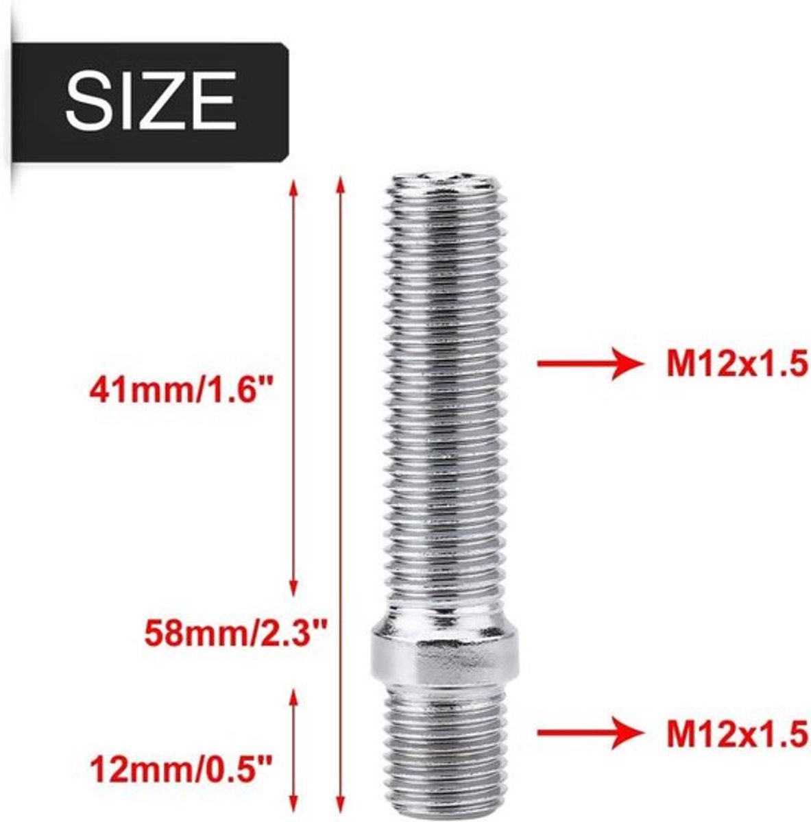 20 stuks 57mm Verlengde wielbouten conversie 12x1.5 naar 12x1.5 - Schroefadapter