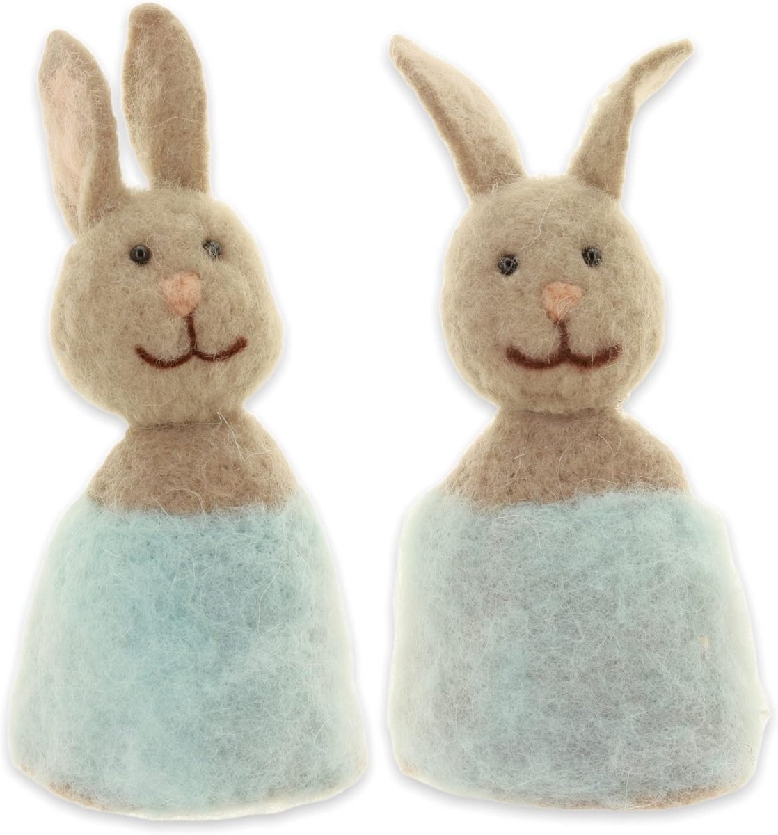 Set van 2 eierwarmers van vilt in de vorm van paashaasjes - handgemaakt - lichtblauw