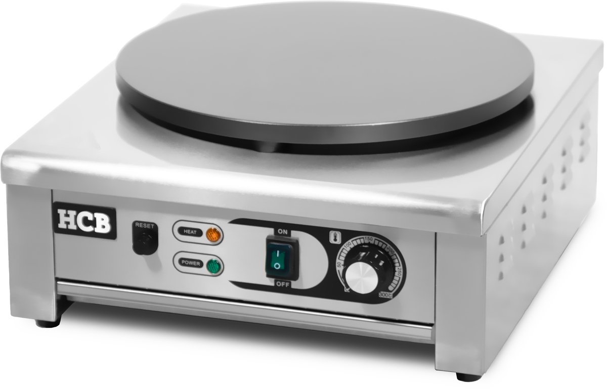 HCB® - Professionele Horeca Crêpe bakplaat - 230V - RVS / INOX - pannenkoeken pan - pannekoekenpan - pannenkoekenmaker - pannenkoekenplaat - 49x45x22.5 cm (DxBxH) - 22 kg - 1111