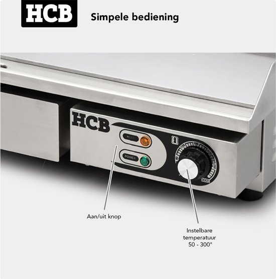 HCB® - Professionele Horeca Bakplaat - 230V - RVS / INOX - Electrisch Teppanyaki Grill apparaat - 43x55x25 cm (DxBxH) - 23 kg - 5230 — afbeelding 4
