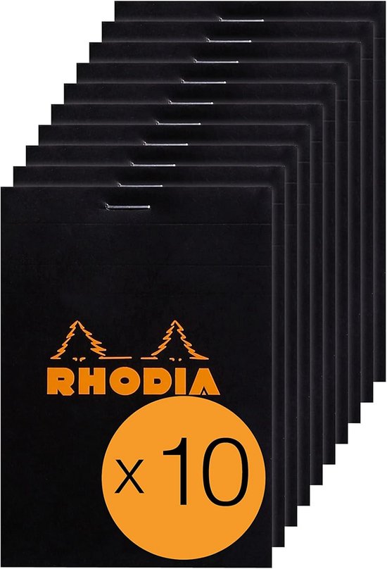 RHODIA 202009Cpack - Geniet Notitieblok N°20 Zwart - A4 - Kleine Ruitjes - 80 Afscheurbare 4-Gaats Geperforeerde Bladen - Clairefontaine Wit Papier 80 g/ m² - Pak van 5 Notitieblokken