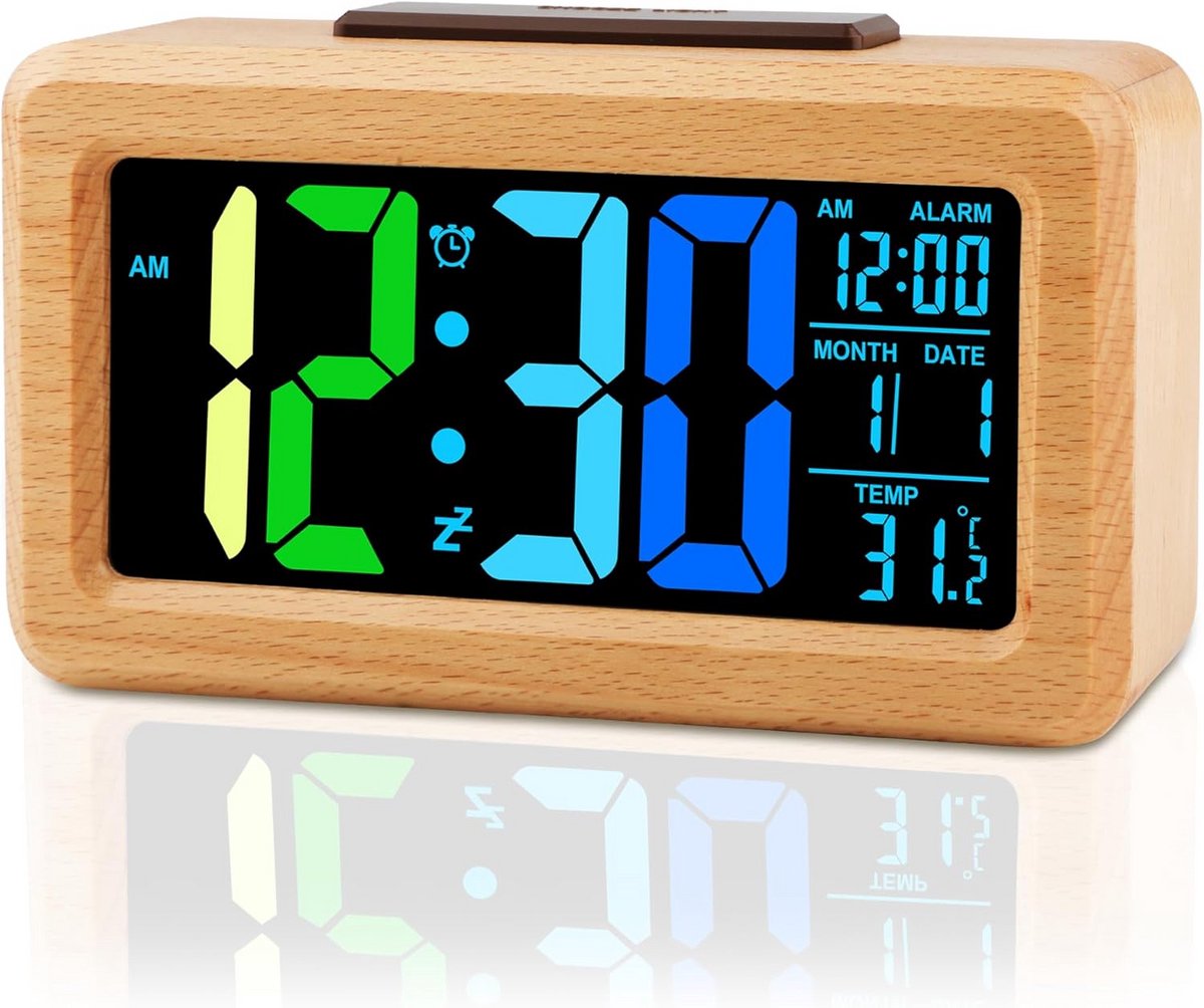 Digitale Wekker Hout met Groot LED Display, Helderheidsensor & Snooze - Stijlvol voor Slaapkamer