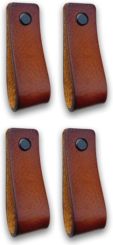 Juland Set van 4 lederen handgrepen voor keuken- en deurkasten - Voor slaapkamerkast - 2 gaten - 170 x 21 x 8 mm (l x b x h), lichtgeel