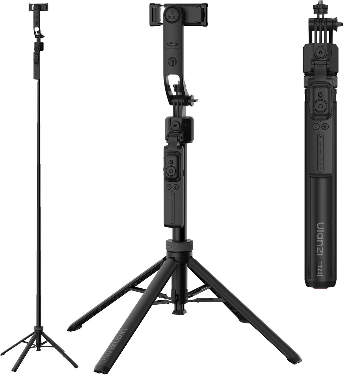 Ulanzi TT23 Auto-Tracking Selfie Stick Statief - Met Gebarenbediening - Zonder App - Aluminium - Zwart