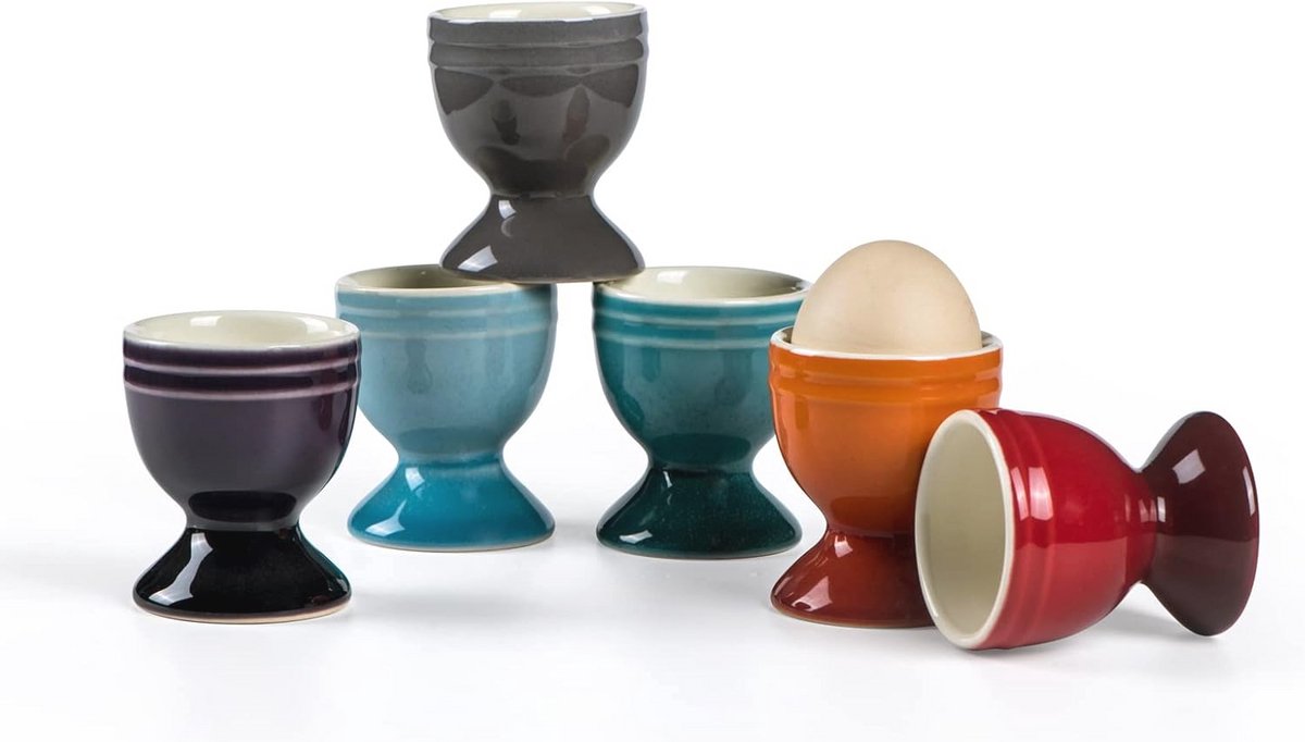 Set van 6 Kleurige Eierresten van Porselein voor Ontbijt en Brunch