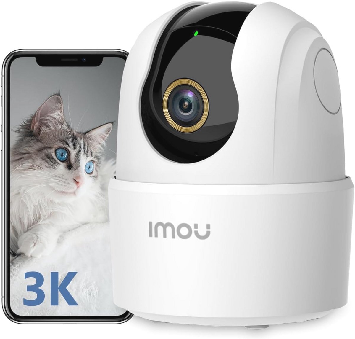 WiFi Beveiligingscamera 3K (5MP) met 360° Kijkhoek, Mensdetectie en Slimme Volgen - Compatibel met Alexa voor Baby en Huisdieren