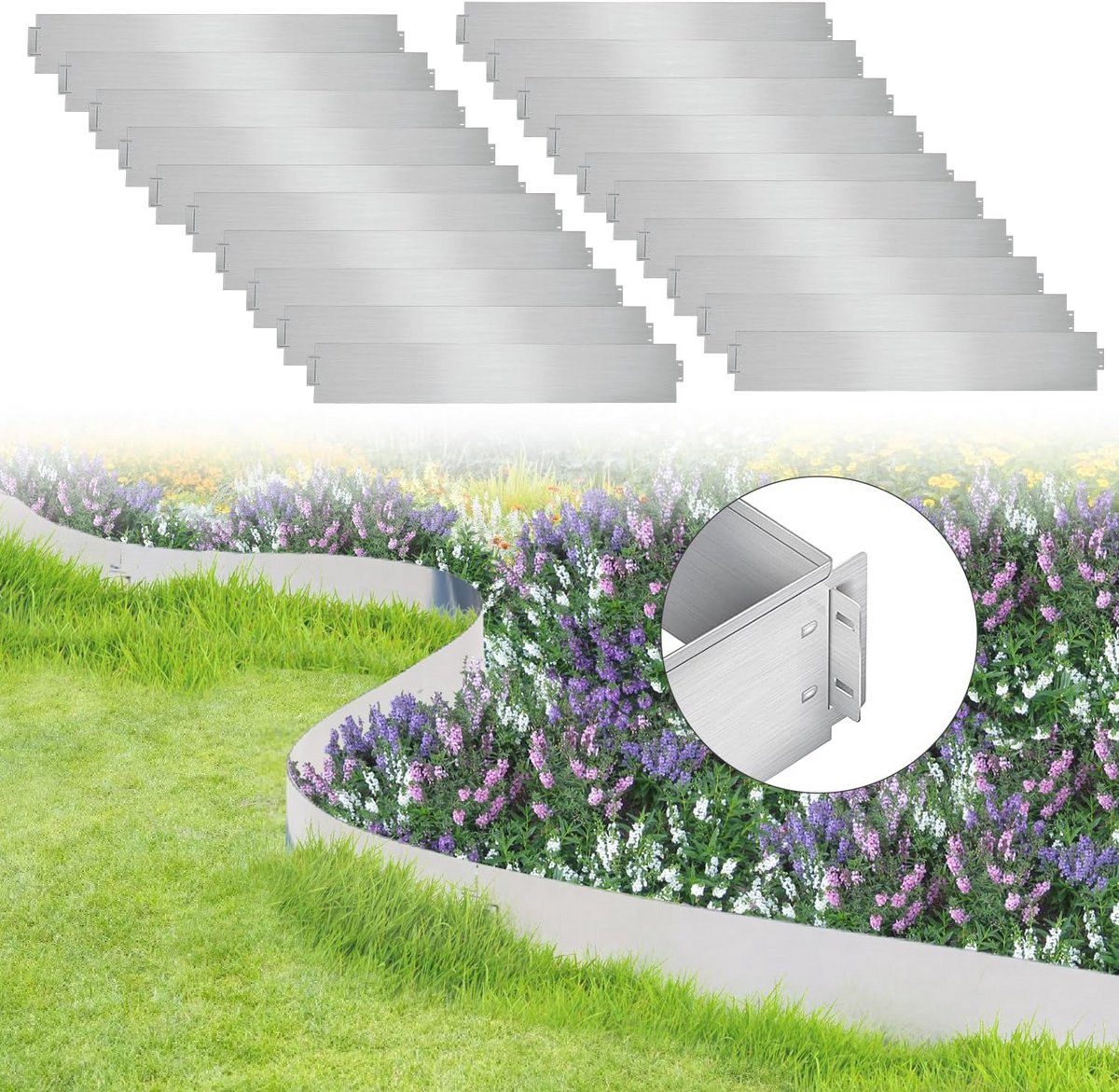 Gazonrand Plaat - Verzinkt Tuinomranding voor Gazons en Bloembedden, 15m lang, 18cm hoog