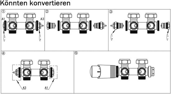 thermostatische onderblok chrome haaks (AANVOER LINKS