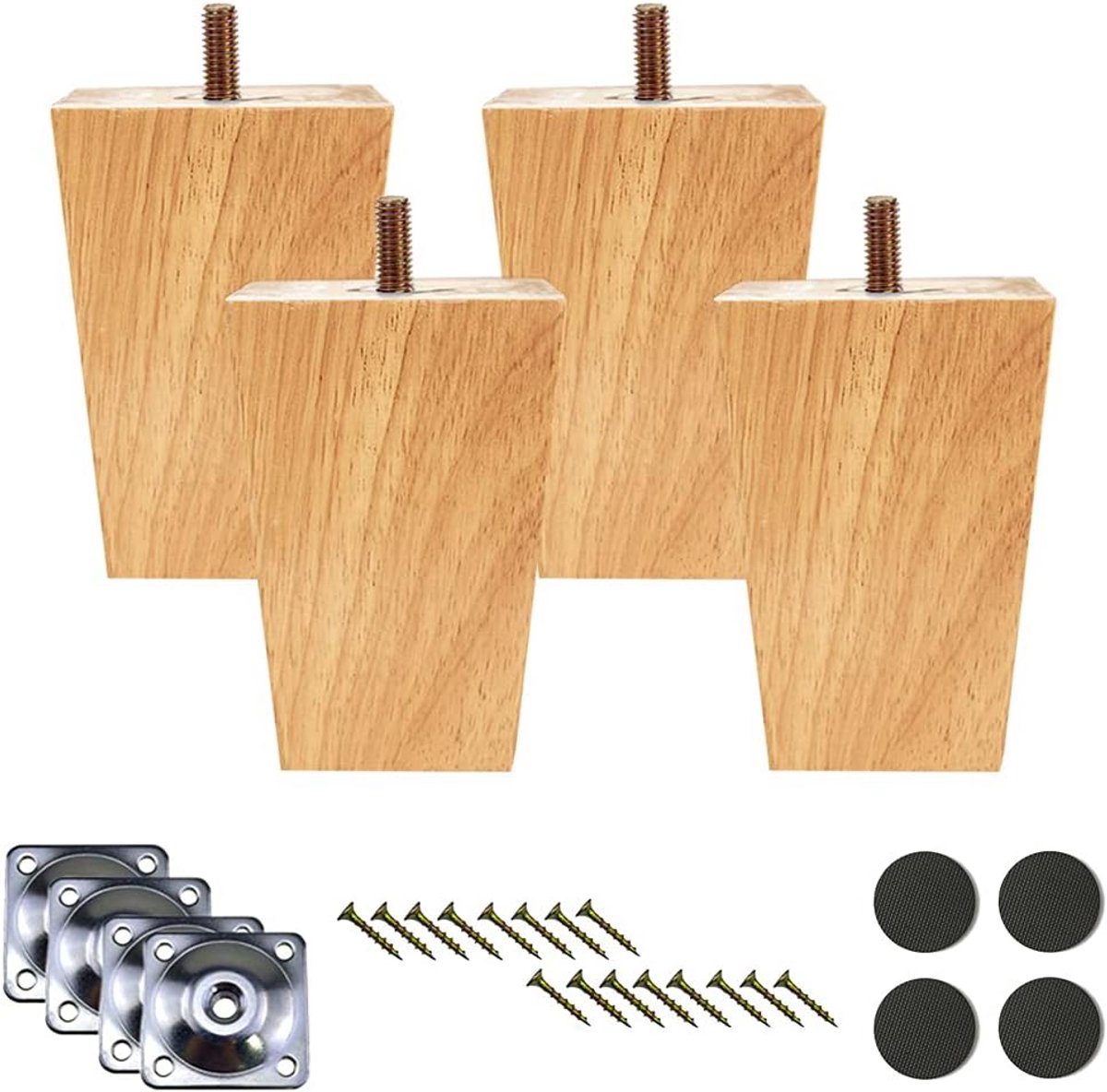 4x Houten Meubelpoten Set (10 cm) - Stevige Bankpoten en Kastpoten in Houtkleur
