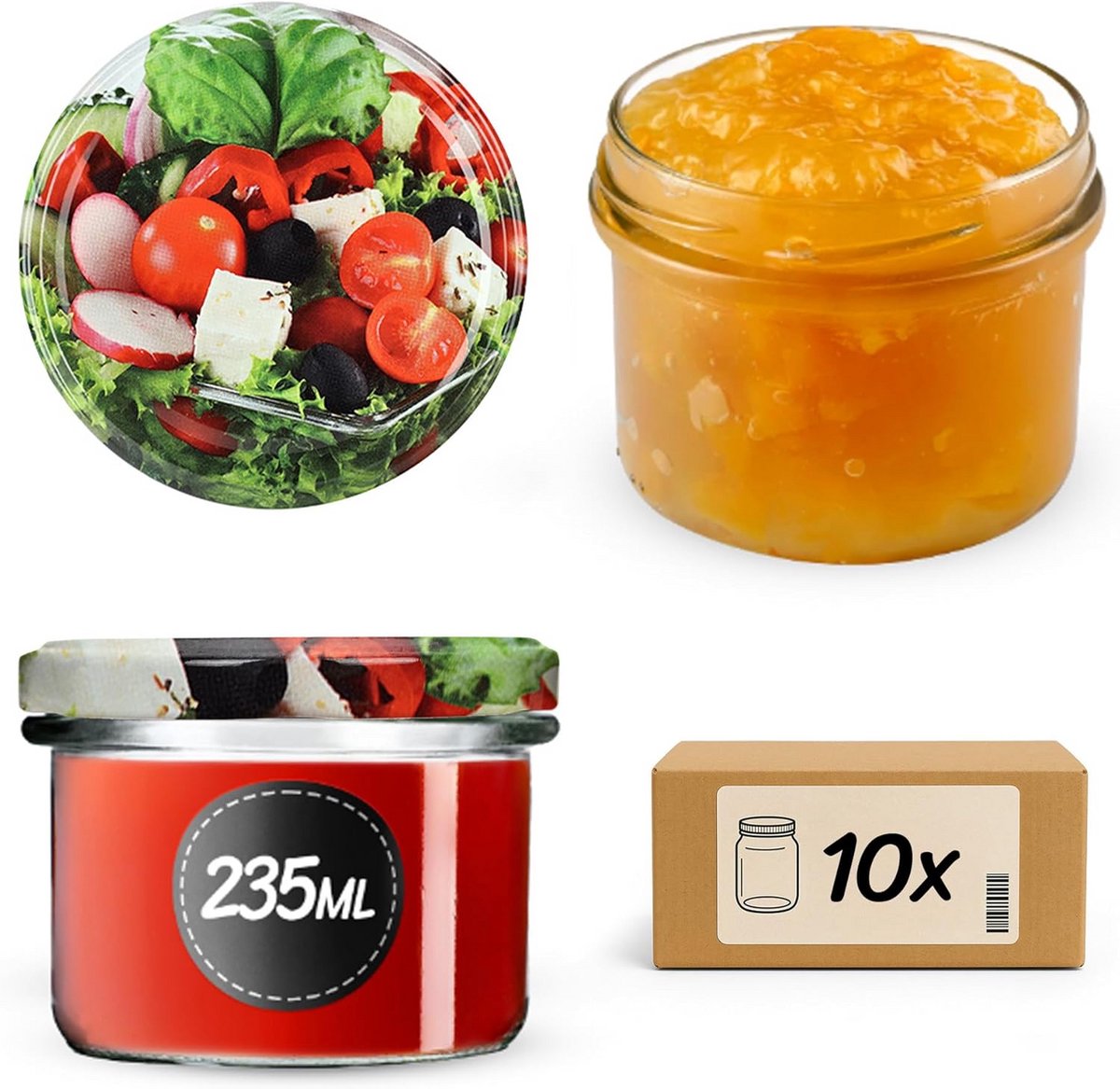 Kleine Weckpotten met Schroefdeksel, Set van 10, 235 ml Glazen Potten voor Jam en Honing