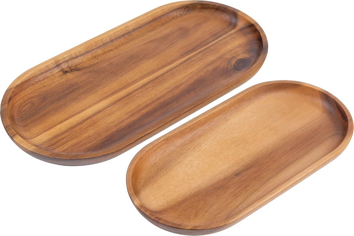 Houten Serveerschalen Set van 2 - Decoratieve Servies voor Fruit en Snacks