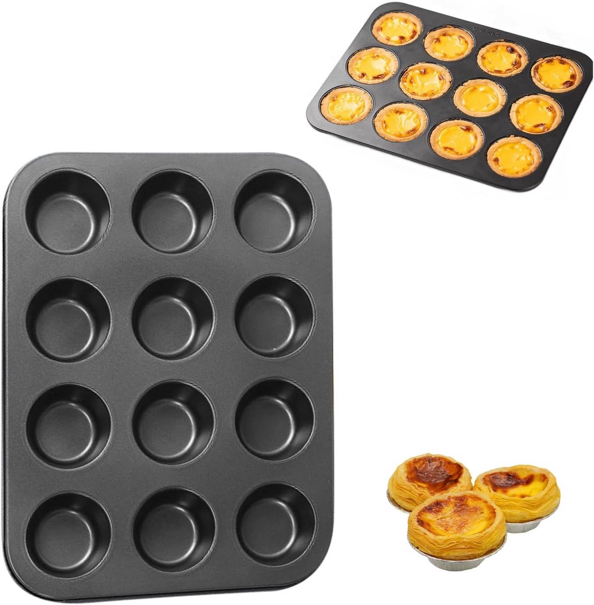 Muffinform voor 12 cupcakes met antiaanbaklaag en snelle ontvorming