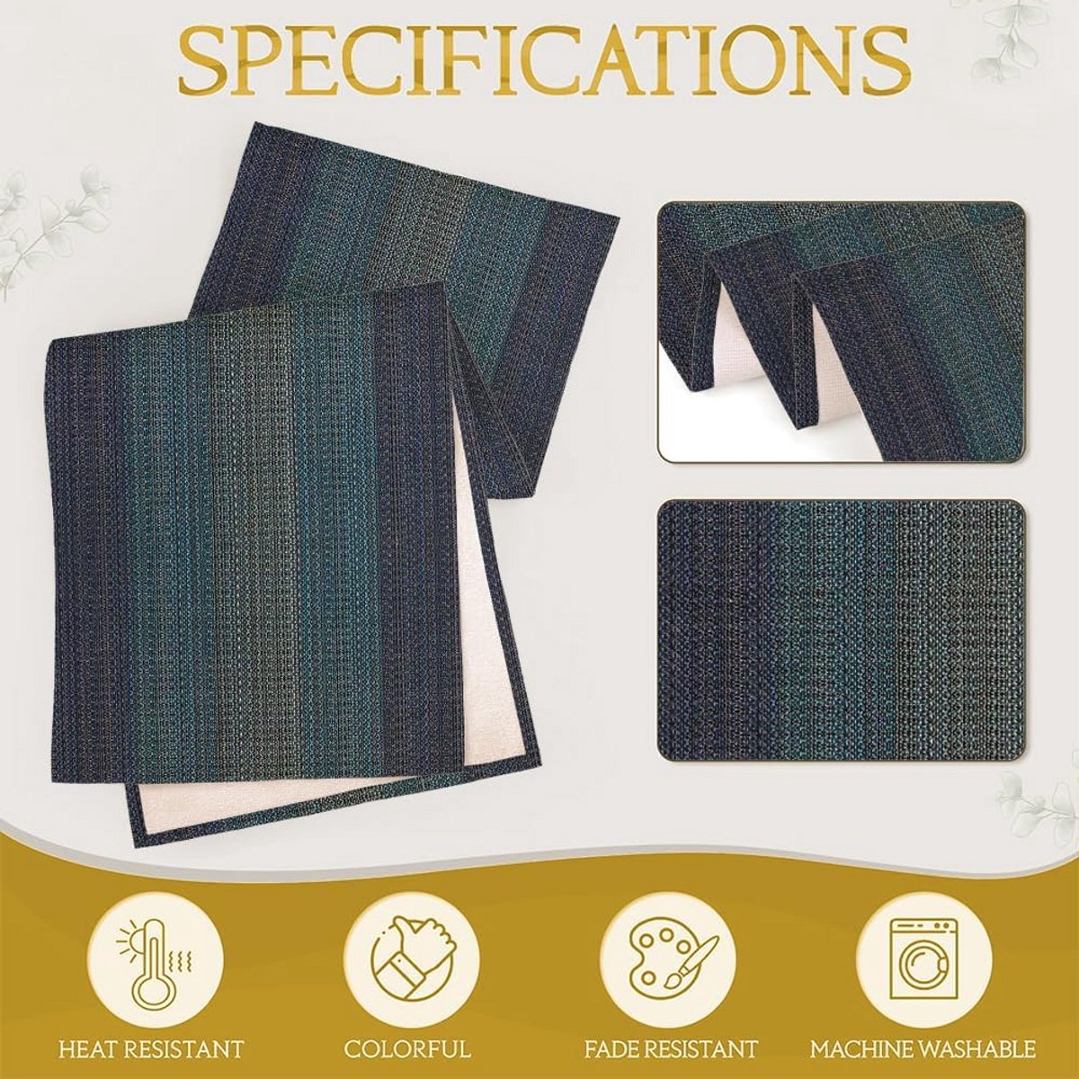 Set van Tafelrunner 40x100 cm Modern Linnenlook Zwart Grijs Petrol Vlekbestendig
