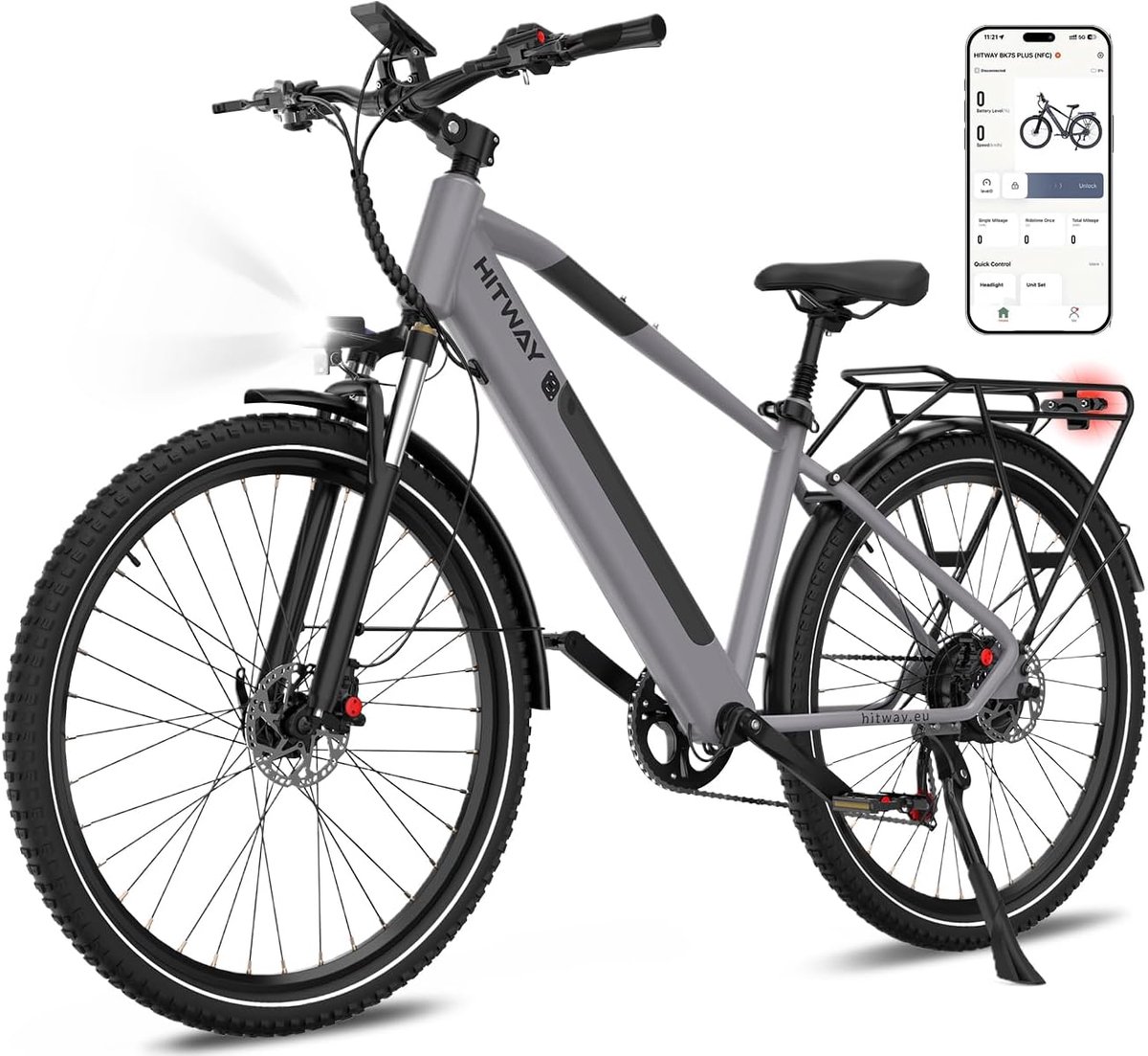 Hitway Elektrische Fiets BK2 - Trendy 16 Inch City Commuter EBike met Afneembare 36V 7.8Ah Lithium Batterij - Opvouwbaar Mountain E-Bike met 250W Motor - IP54 Waterdicht