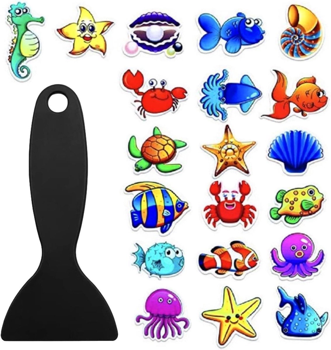 Allecta - Zeeleven Stickers 20 stuks met Schraper - Cartoonstickers Waterdicht en Creatief - Voor Kinderen en Badkuipen