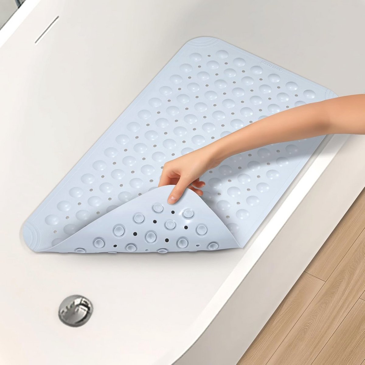 Antislip douchemat 35 x 60 cm voor binnendouche - TPE badmat met zuignappen en afvoergaten - Lichtgrijs