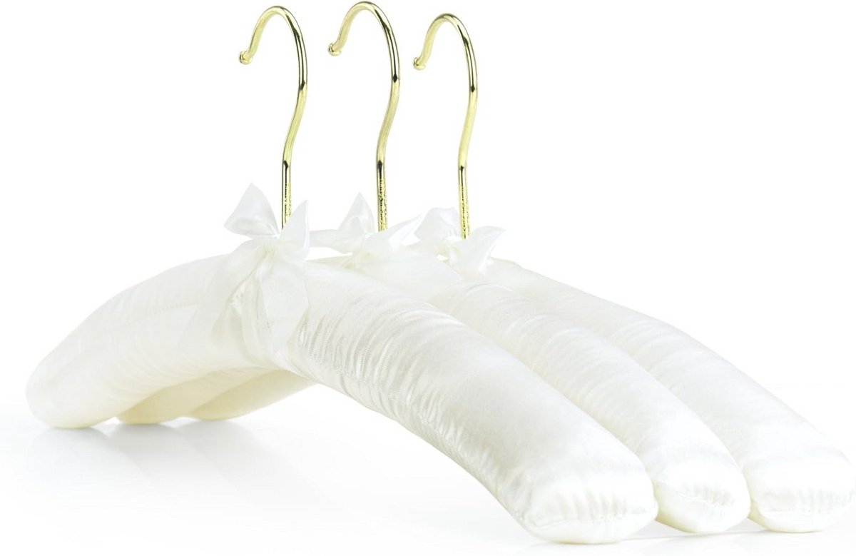 Gewatteerde Satijnen Kleerhanger met Gouden Haak - 10 Stuks - Crèmekleurig - 43cm