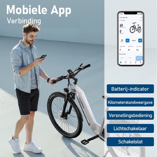 Elektrische Fiets ONESPORT OT05 - 120 km Actieradius - 36V 18.2Ah/655Wh Accu - 27.5 Inch Wielen - Shimano 7 Versnellingen - Hydraulische Schijfremmen - Aluminium Frame - LED Display & APP - Elektrische Stadsfiets -Wit — afbeelding 4