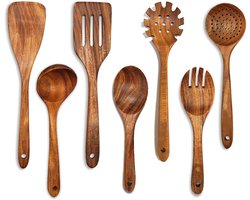 Wishdor 7-delige Houten Keukengerei Set – Hittebestendig, Voor Anti-aanbakpannen, Met Ophanggaten