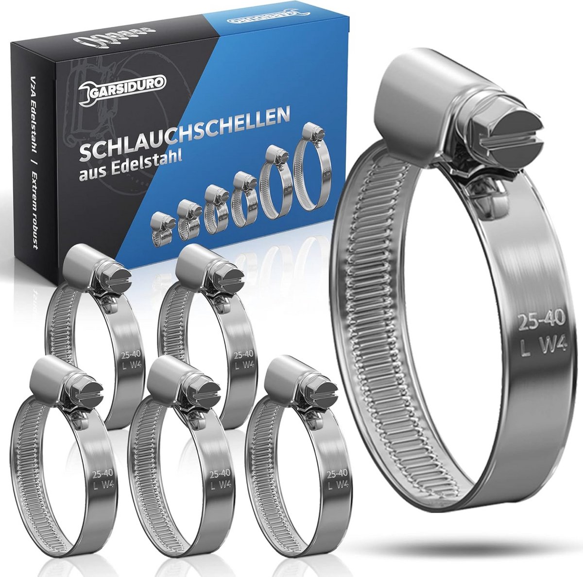 Slangklemmen set van 10 stuks, roestvrij staal, voor tuinslang en zwembad, 25-40 mm