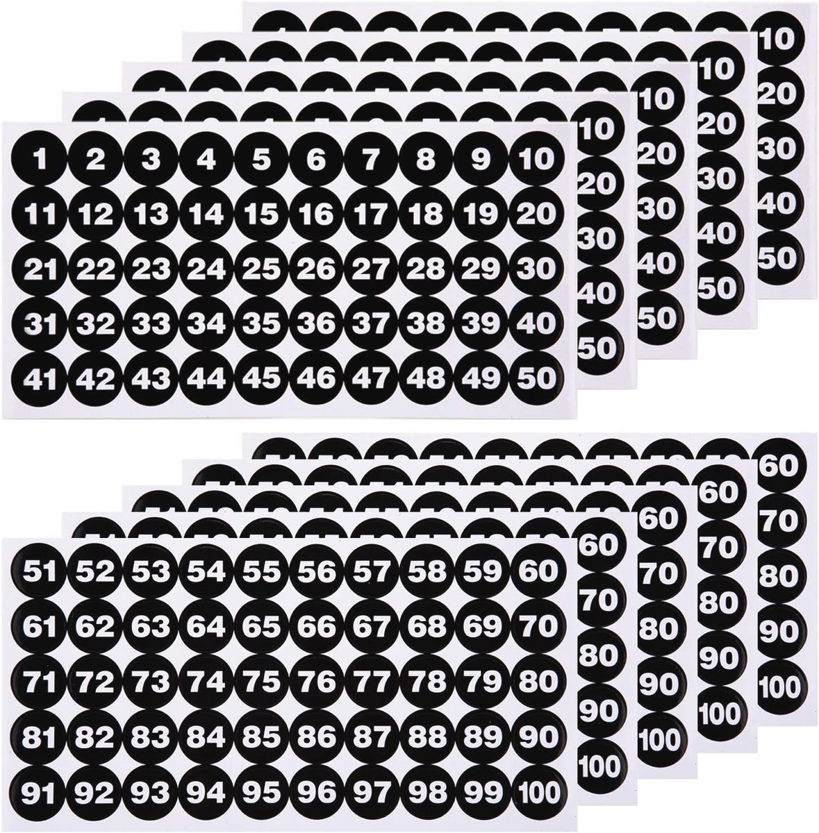 Nummerstickers 5 sets van 1-100 - Waterdichte vinyl labels voor opbergdozen en kluisjes