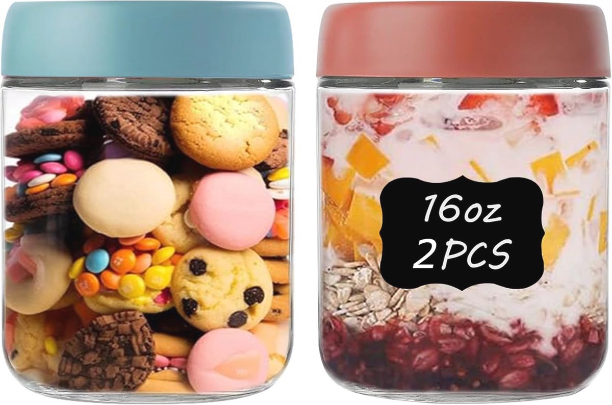 Luchtdichte glazen potten met deksels - 2 stuks voor voedselopslag, snacks en meal prep