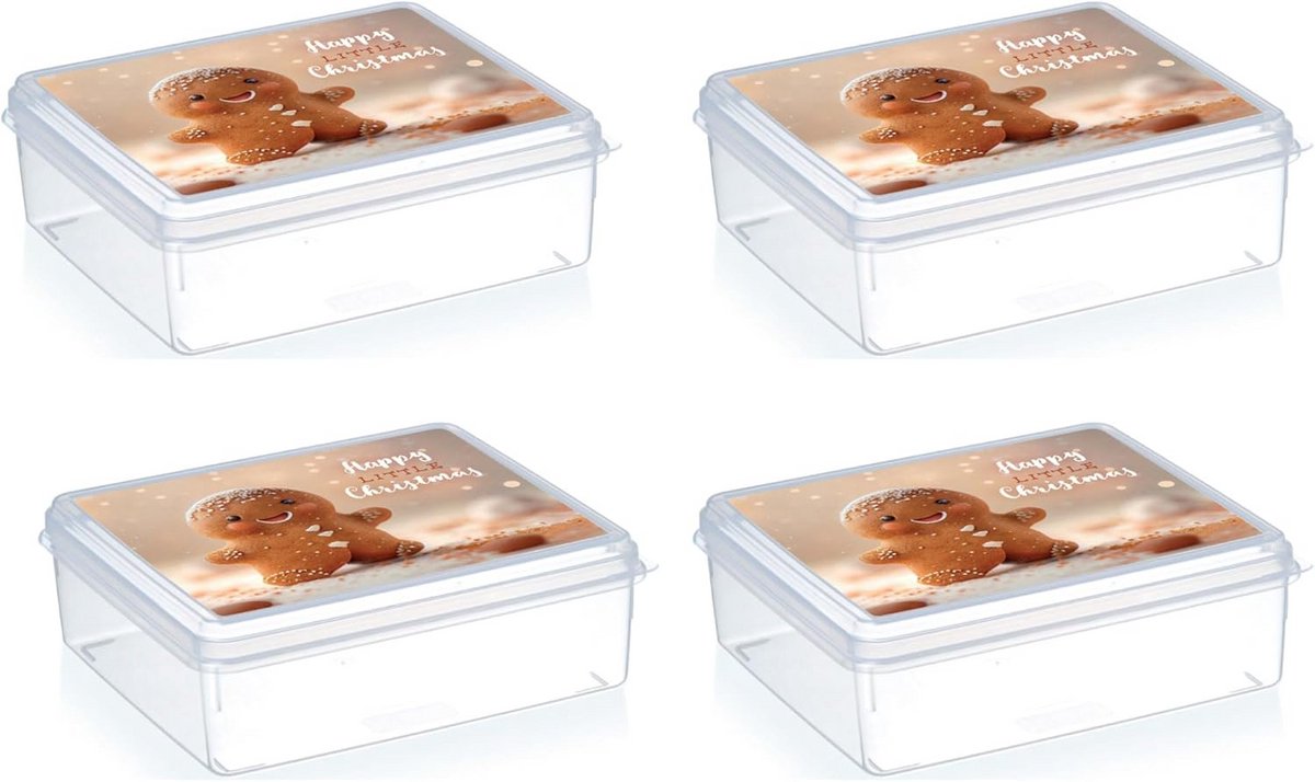 Set van 4 rechthoekige koekjesdozen 2,5 l met peperkoekmannetjesdesign