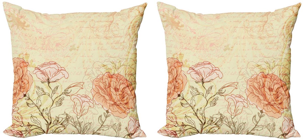 ABAKUHAUS Kussenhoezen Set – Grunge Retro Bloemen – 2x50x50 cm – Dubbelzijdig bedrukt Rosa Beige