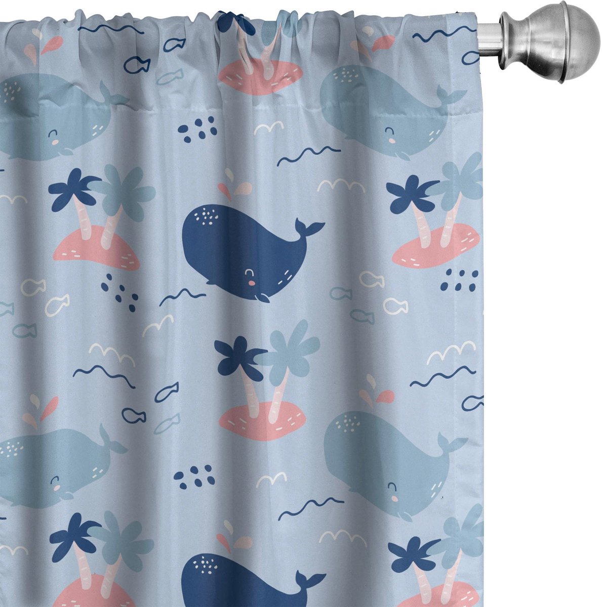 ABAKUHAUS Onderwater-Gordijnset – 2x75x175 cm – Wal-Design – Coral/Blauw Koraal en Hemelsblauw