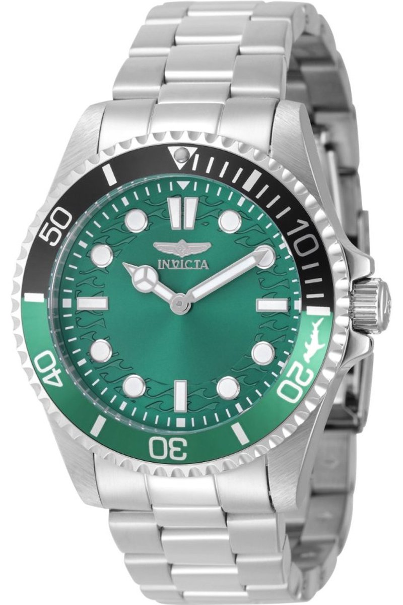 Invicta Pro Diver 49705 Heren Horloge - Waterdicht - Analoog - Quartz Uurwerk - Roestvrij Staal met groene Wijzerplaat - 43mm
