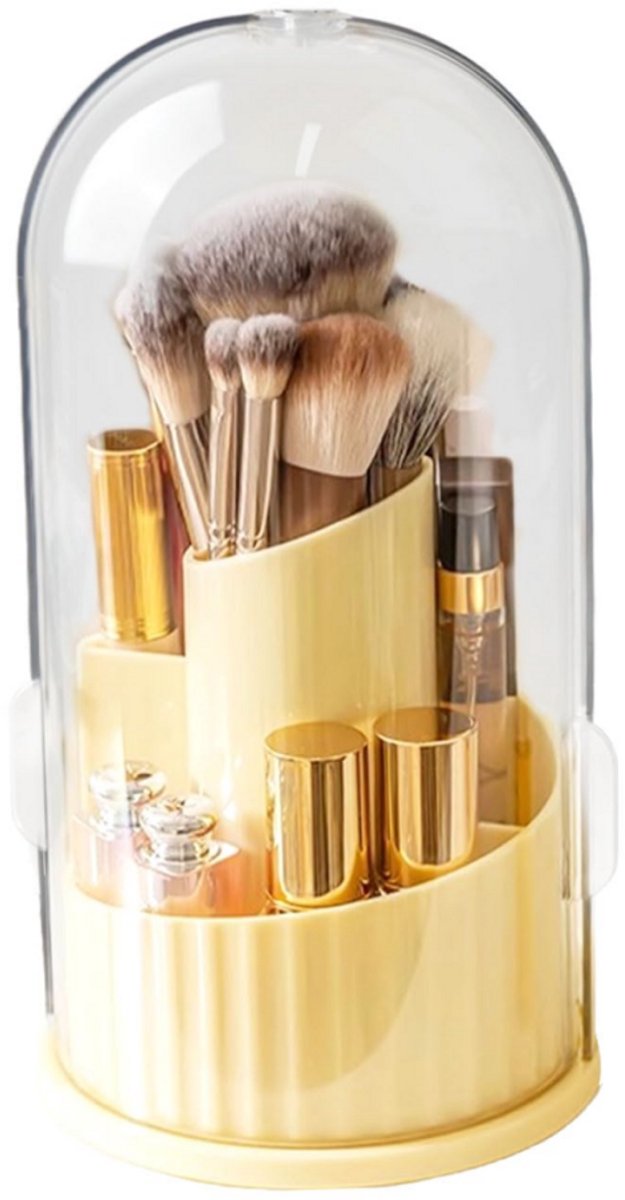 longziming -Draaibare Make-up Organizer met Stofdichte Kap – 360° Rotatie & Meerdere Vakken– Houder voor Badkamer en Slaapkamer– Romig Geel
