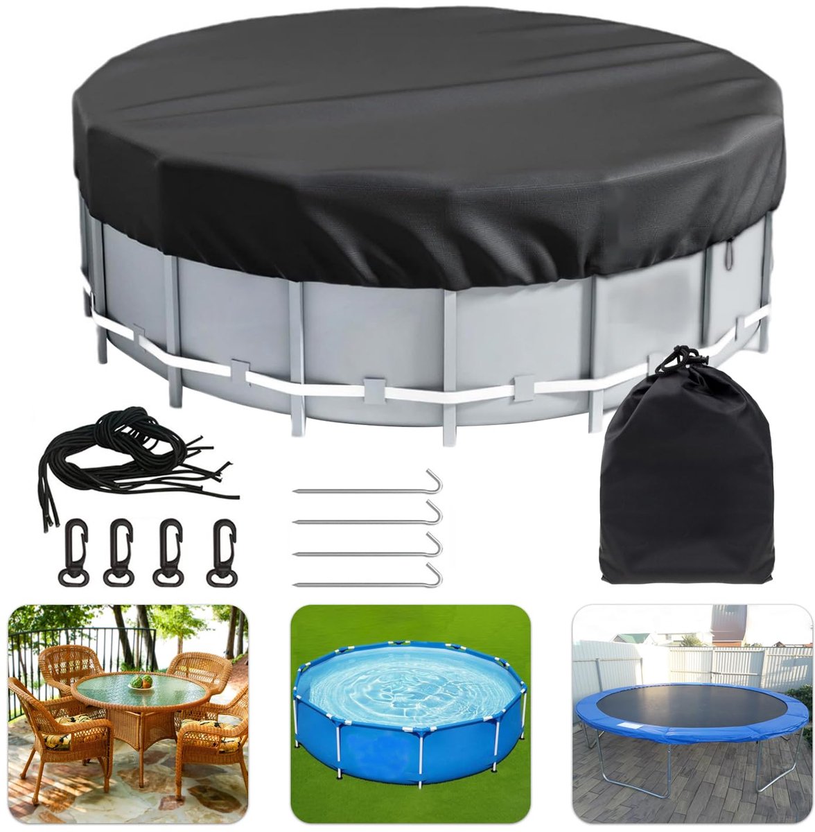 Ronde Zwembadafdekking - Geschikt Voor Ronde Zwembaden - 1 Stuk - Waterdicht - 15Ft - Zwart