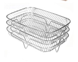 Rechthoekige airfryer-accessoires, barbecue-rek, drielaags stapelbare gaas ovenaccessoires, 304 roestvrijstalen afdruiprek