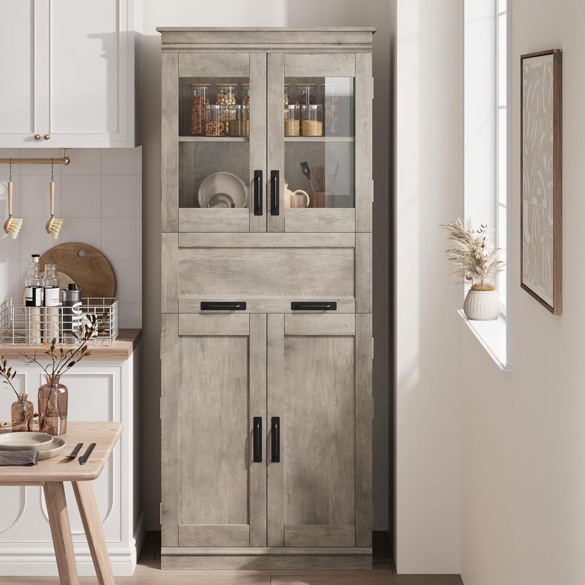 Hoge badkamerkast 60x40x170 cm – vrijstaande opbergkast voor badkamer, keuken, woonkamer – Grijs