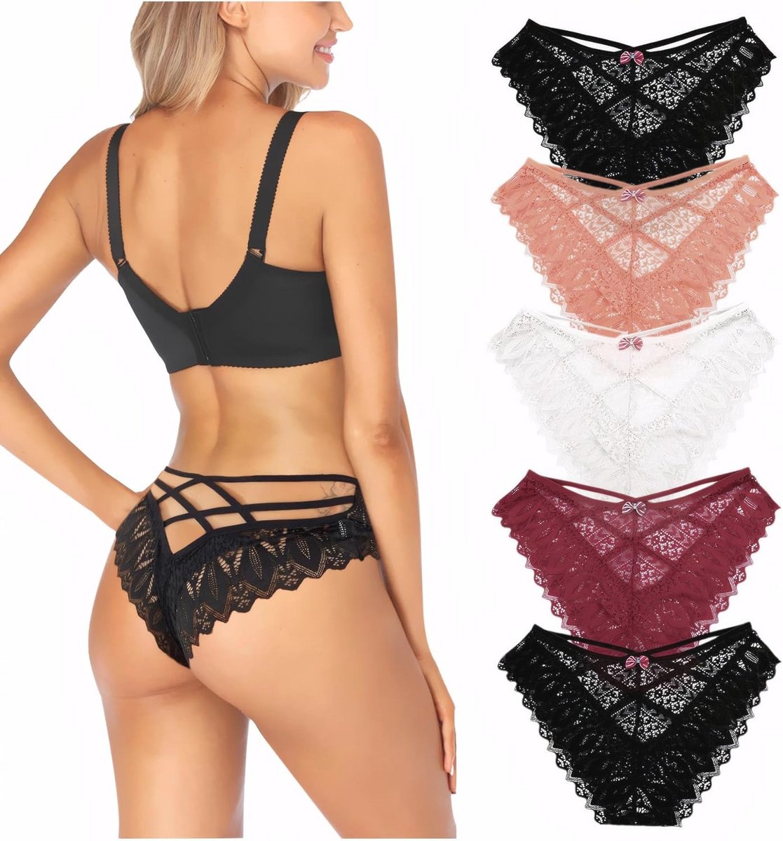 Set van 5 sexy stringtanga's voor dames - Verleidelijk ondergoed in kant