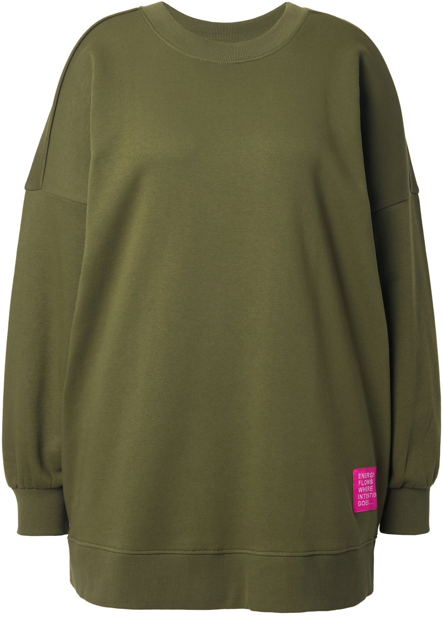 Studio Untold - Dames - Sweatshirt oversized statement patch ronde hals - Palmboomgroen - Maat 50+