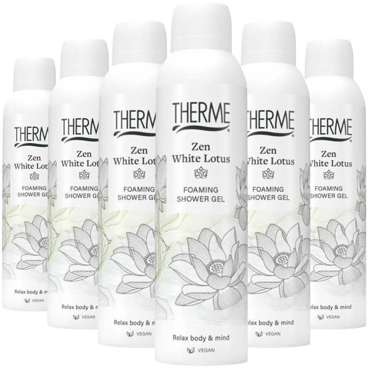 Bol.com THERME Zen White Lotus Foaming Shower Gel - 6 x 200 ml - Voordeelverpakking aanbieding