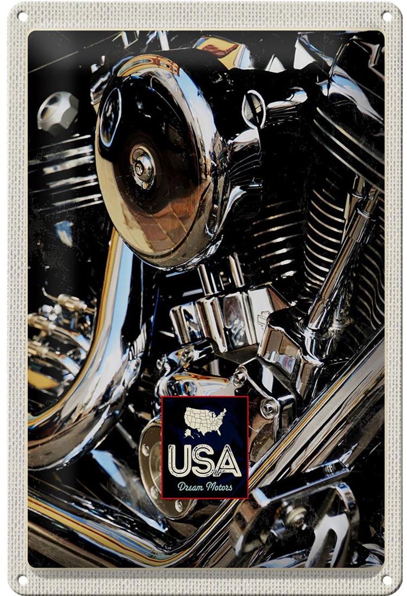 Blechschild Reise 20x30cm Amerika Oldtimer silber Motor 90er