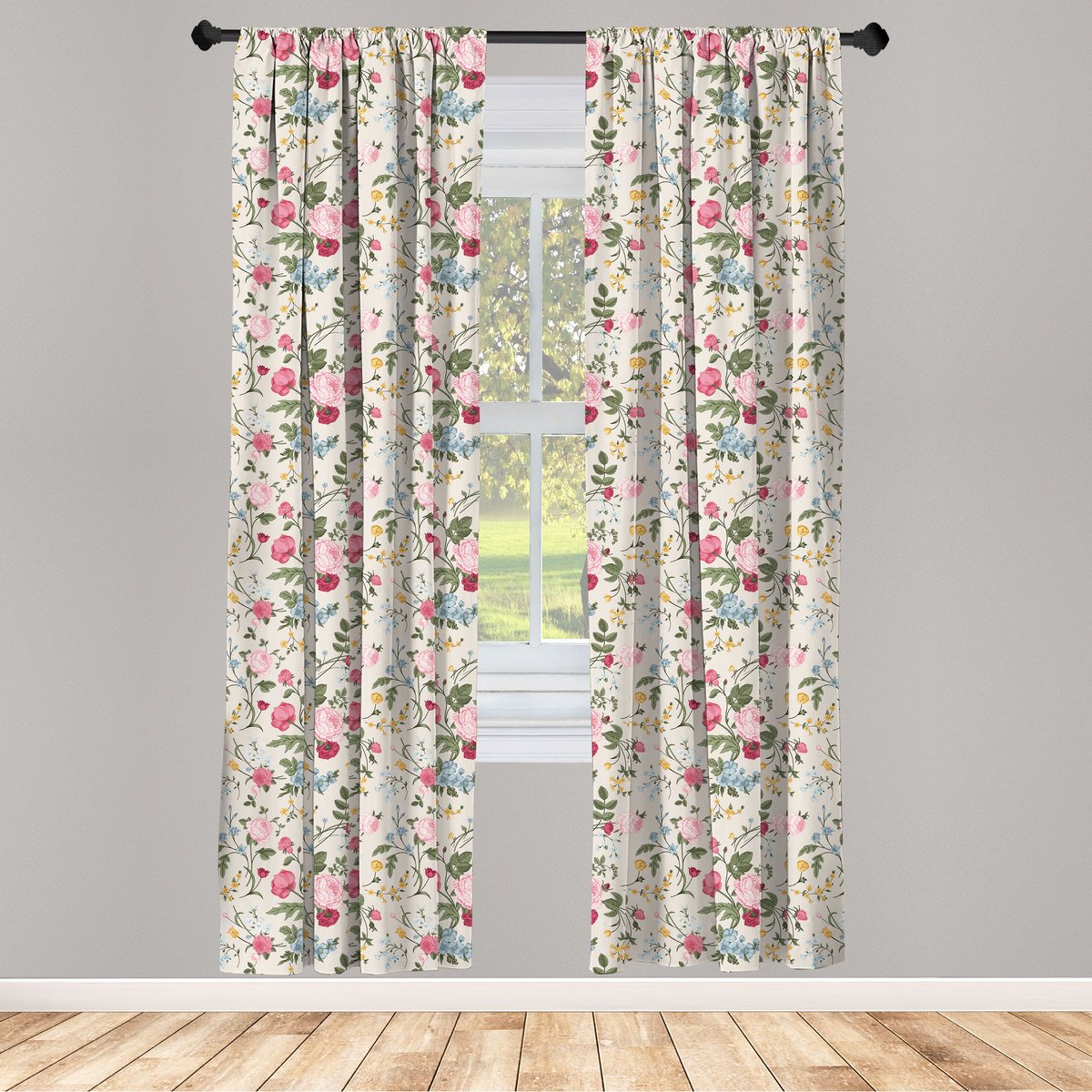 ABAKUHAUS Vintage Botanik Voorhangen – 2x75x175 cm – Mikrofaser Meerkleurig