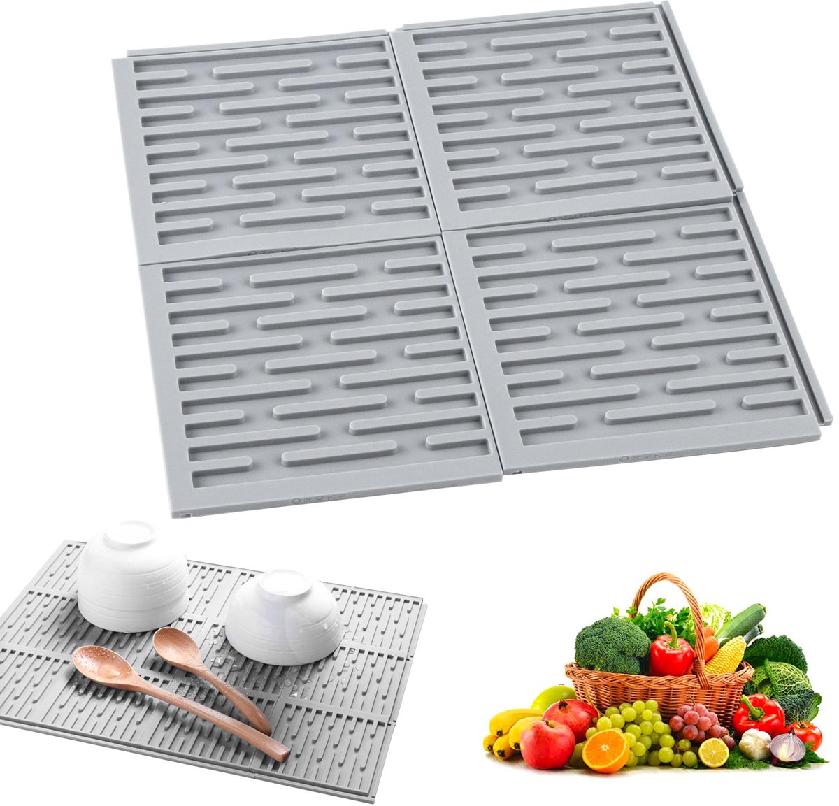 Unyqoos® Grijze multifunctionele siliconen afdruipmat voor keuken en apparaten
