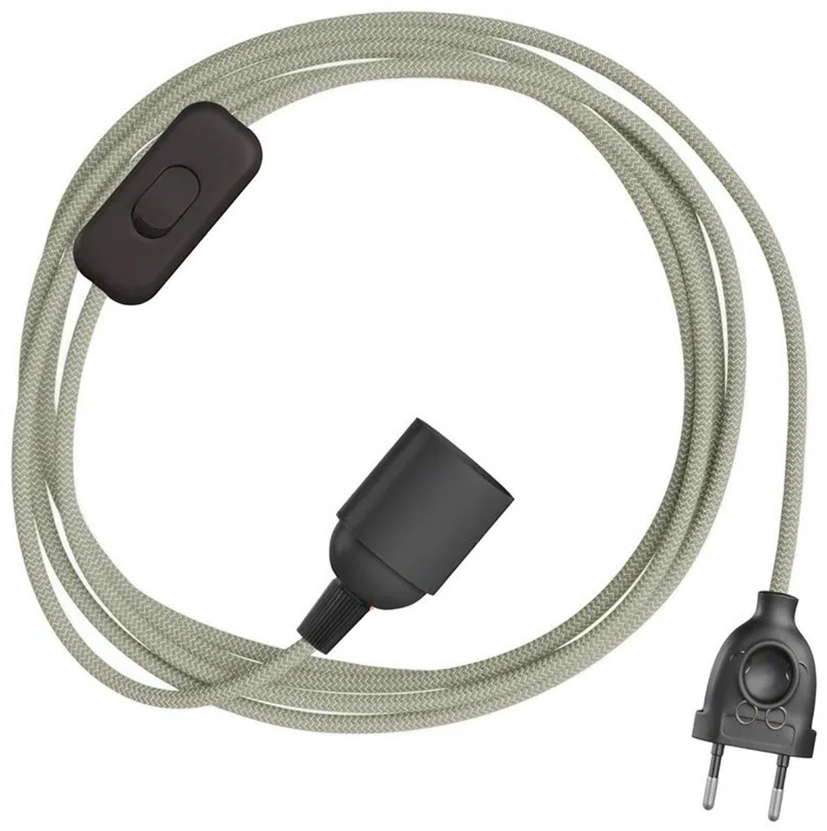 Creative Cables Snakebis Zig-zag E27 Kabelset Met Lamphouder. Zigzag-stofkabel En Stekker Met 2 Pinnen 1.8 M Zilver