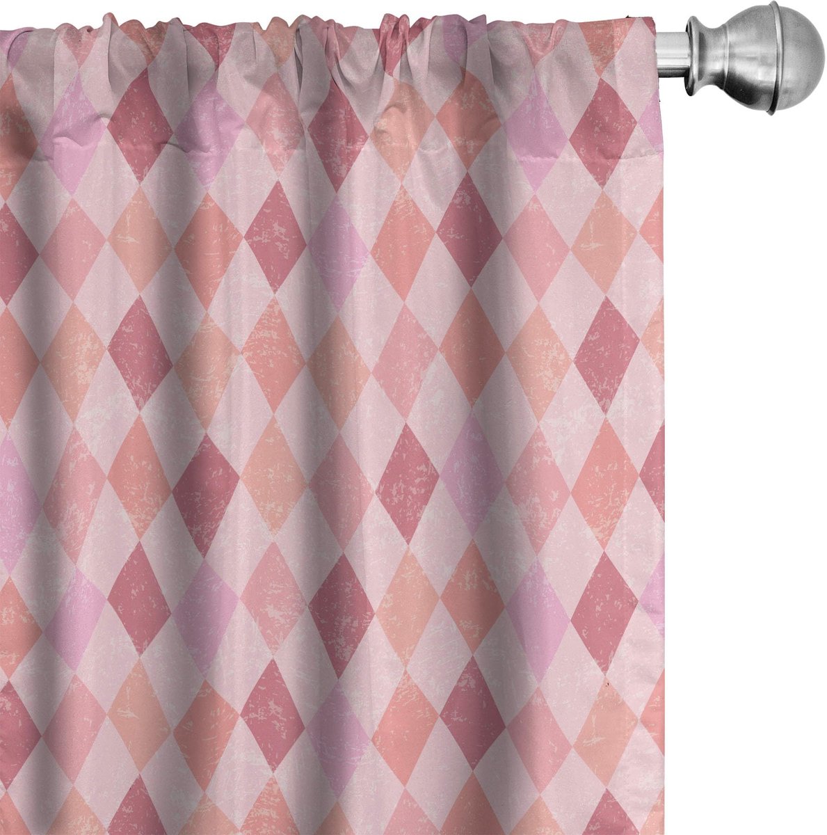 ABAKUHAUS Roze Gordijnen – Harlekijn-Diamant Patroon – 2x75x225 cm – Meerkleurig
