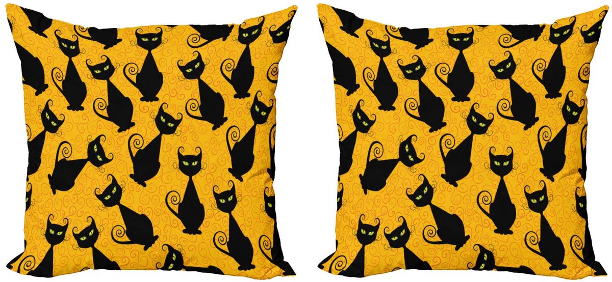 ABAKUHAUS Kussenhoes Set 2x45x45 cm – Zwart-Oranje Katten Vintage – Dubbelzijdig Digitaaldruk
