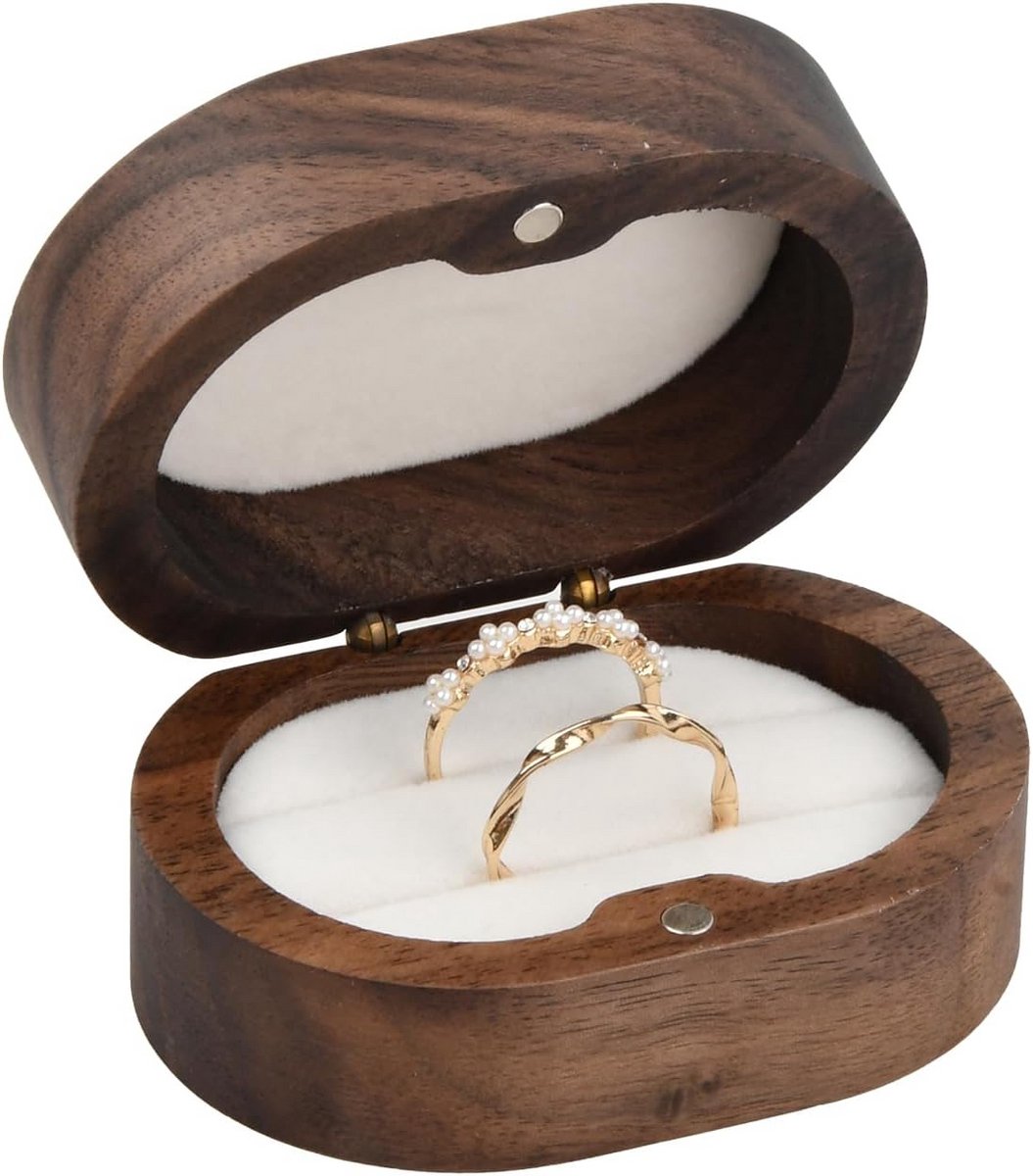 Houten Ringbox met Fluwelen Voering voor Verloving en Bruiloft - Mini 7x5 cm