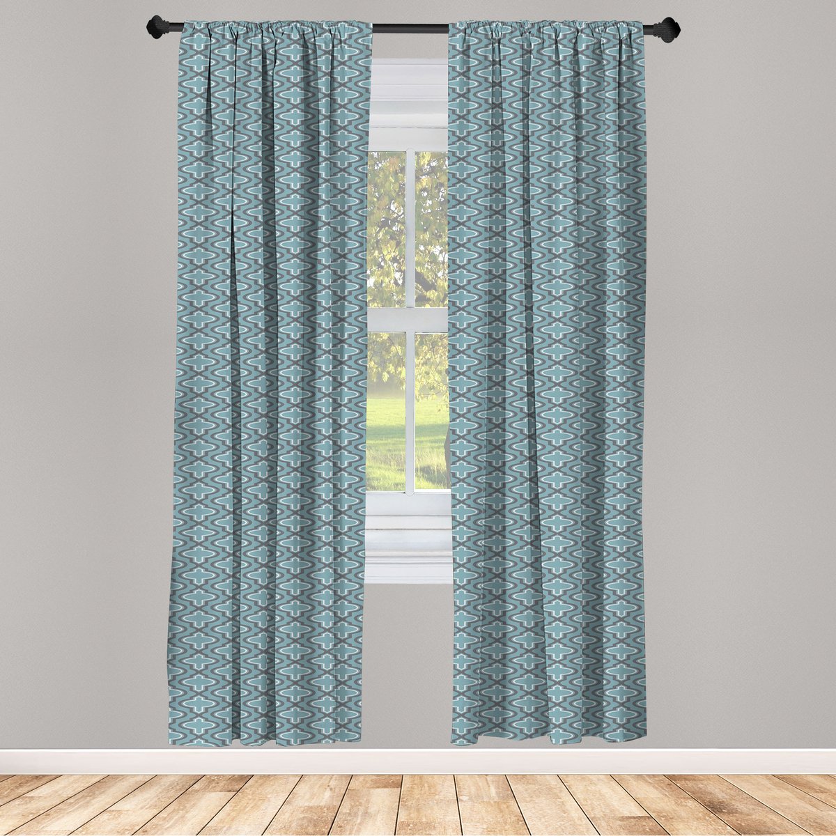 ABAKUHAUS Turkoois-bruin raamgordijnen – 2-delige, roedezak 75x225 cm