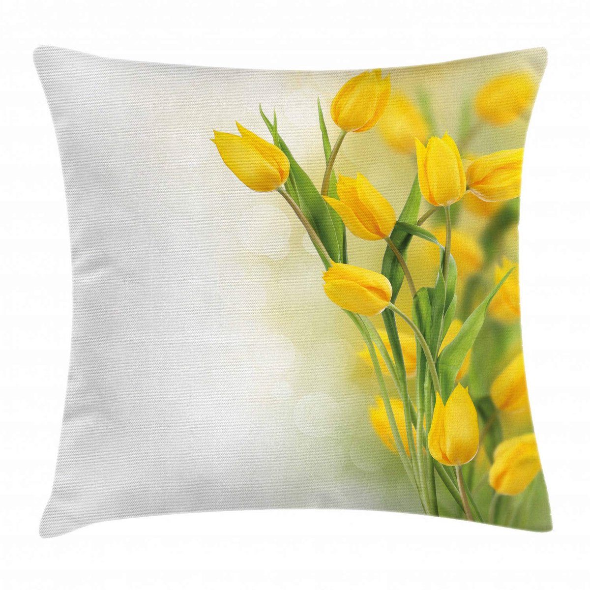 ABAKUHAUS kussenhoes – Gele Tulpen, dubbelzijdig bedrukt, 50x50 cm, rits, ferngroen/mosterdgeel Farngrün