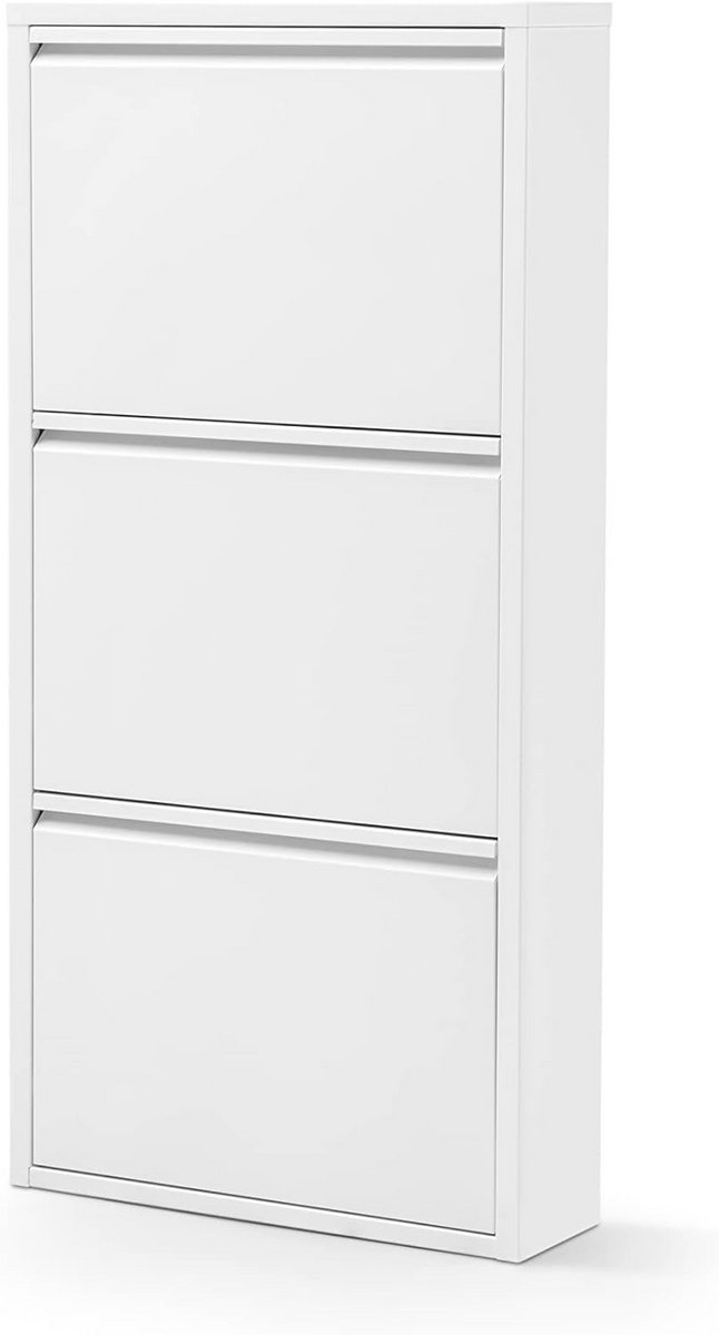 Schoenenrek 3 kleppen, smal ontwerp, wandmontage, wit metaal, ruimtebesparend