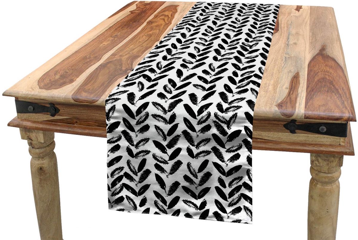 ABAKUHAUS zwart-wit tafelloper – 40x300 cm – polyester, machinewasbaar
