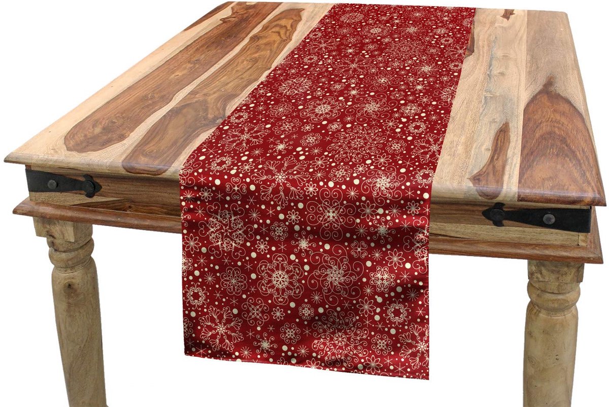 ABAKUHAUS tafelrunner 40x180 cm – beige/rood – digitaaldruk